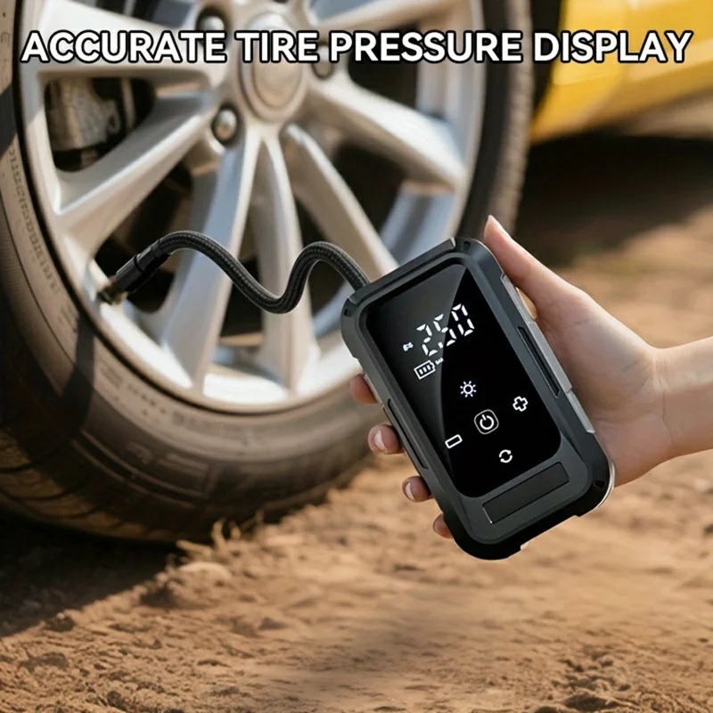 Wireless Car Air Pump Portable Electric Smart Tire Inflator with Digital Display / LED Light for Vehicle / Bicycle / Off-Road - Black