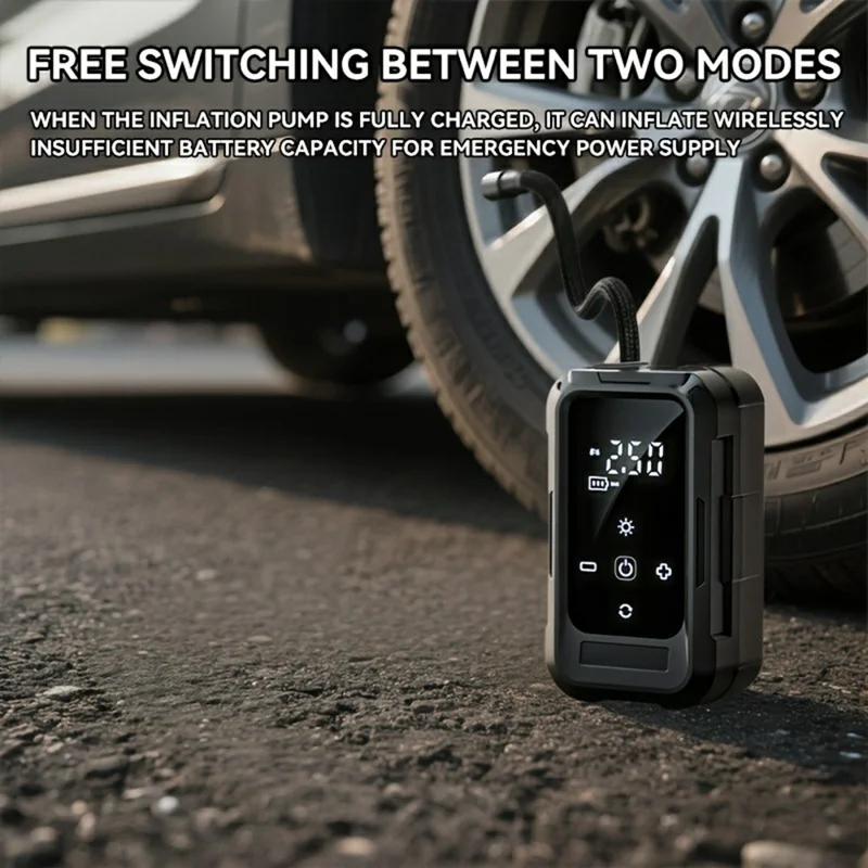 Wireless Car Air Pump Portable Electric Smart Tire Inflator with Digital Display / LED Light for Vehicle / Bicycle / Off-Road - Black