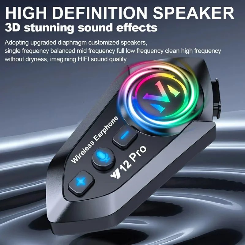 Y12 Pro Motorcycle Helmet Intercom Headset Wireless Hands-Free Earphones Hard Microphone for Riding