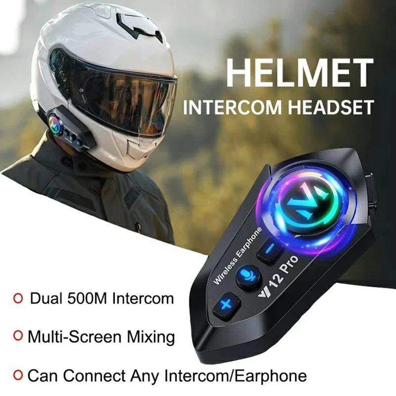 Y12 Pro Motorcycle Helmet Intercom Headset Wireless Hands-Free Earphones Hard Microphone for Riding