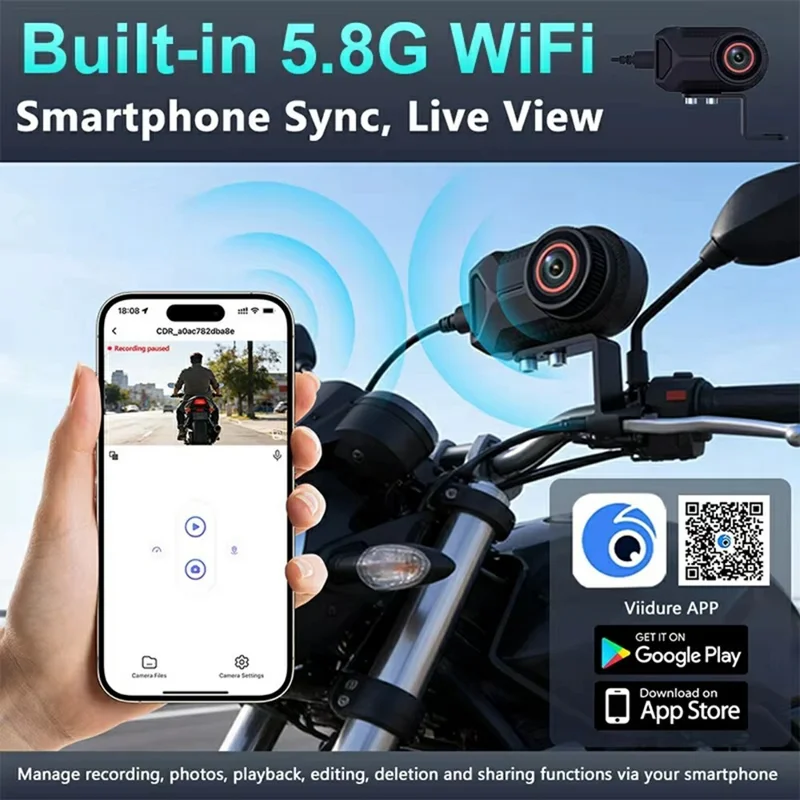 1080P HD Motorcycle Dash Cam IP66 Waterproof 170 Degree Wide Angle WiFi Camera for Riding Recording