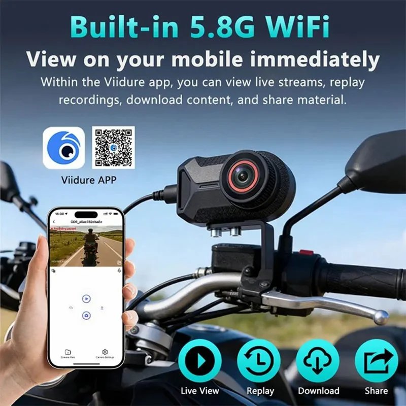 1080P HD Motorcycle Dash Cam IP66 Waterproof 170 Degree Wide Angle WiFi Camera for Riding Recording
