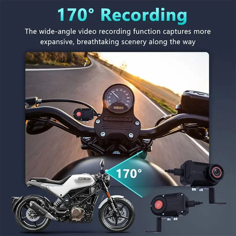 1080P HD Motorcycle Dash Cam IP66 Waterproof 170 Degree Wide Angle WiFi Camera for Riding Recording