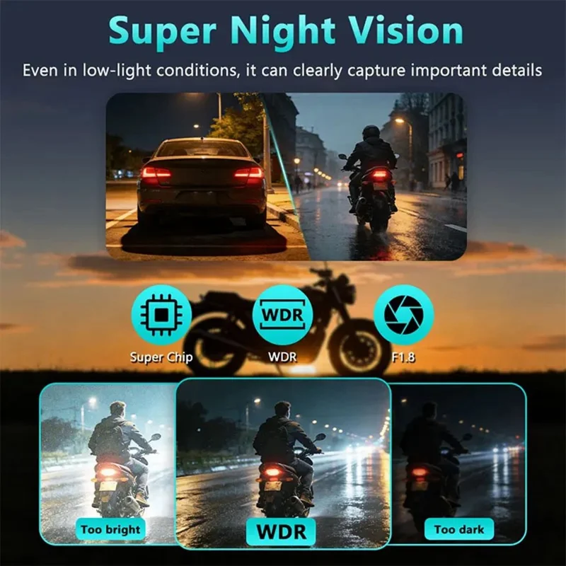 1080P HD Motorcycle Dash Cam IP66 Waterproof 170 Degree Wide Angle WiFi Camera for Riding Recording