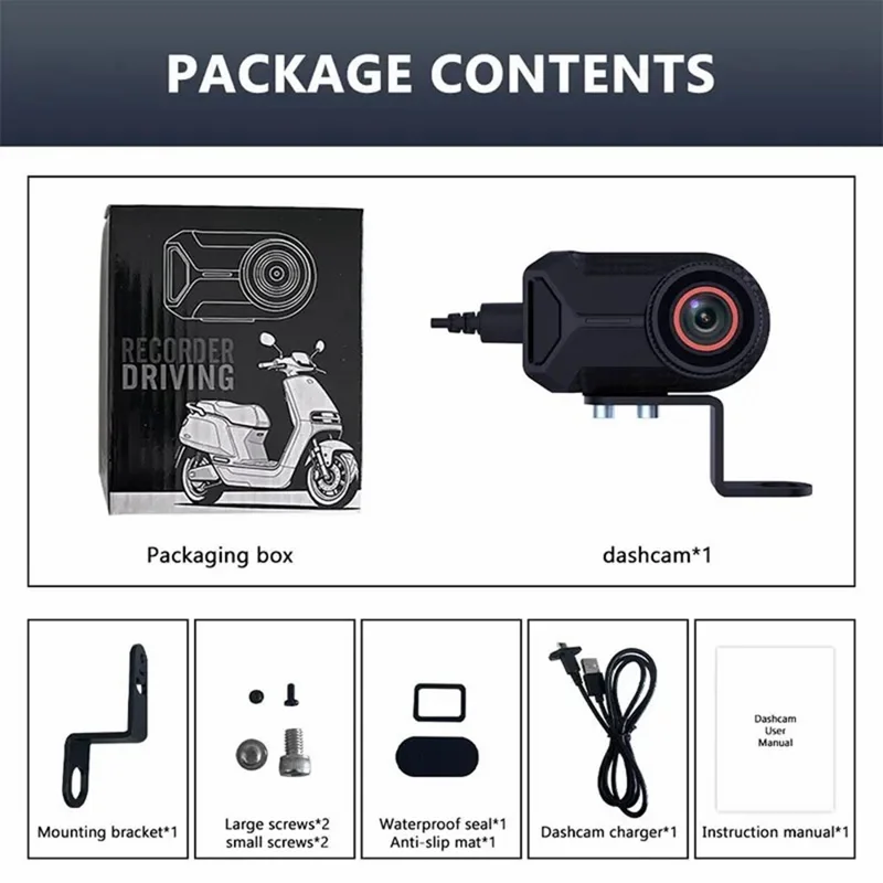 1080P HD Motorcycle Dash Cam IP66 Waterproof 170 Degree Wide Angle WiFi Camera for Riding Recording