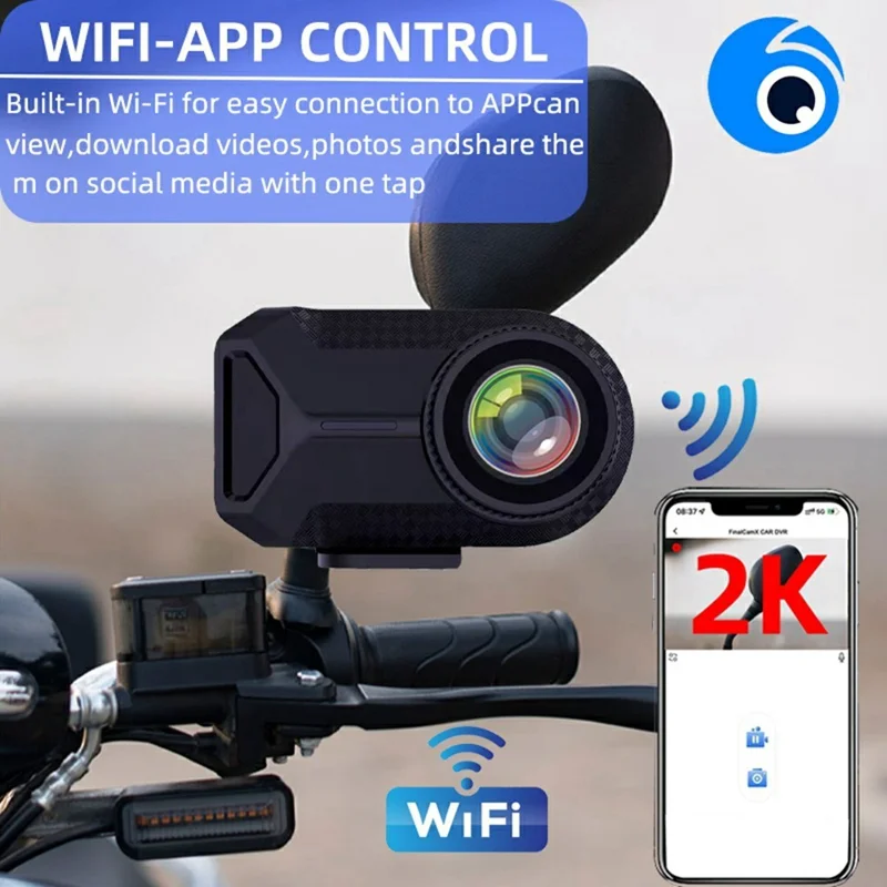 1080P HD Motorcycle Dash Cam IP66 Waterproof 170 Degree Wide Angle WiFi Camera for Riding Recording