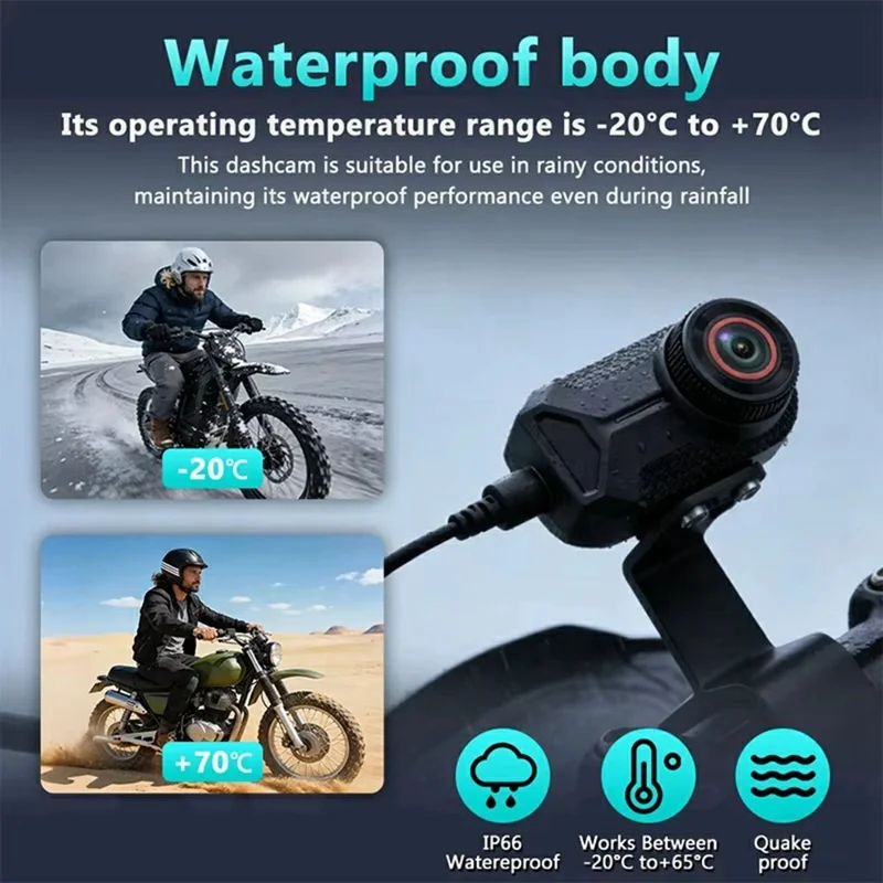 1080P HD Motorcycle Dash Cam IP66 Waterproof 170 Degree Wide Angle WiFi Camera for Riding Recording