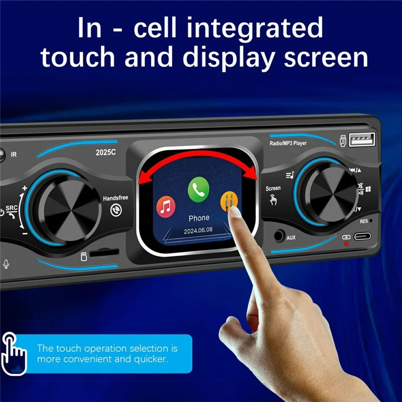 2025C Single DIN Car Stereo MP3 Player with 2.2 Inch Touch Screen Bluetooth-compatible Speaker FM Radio