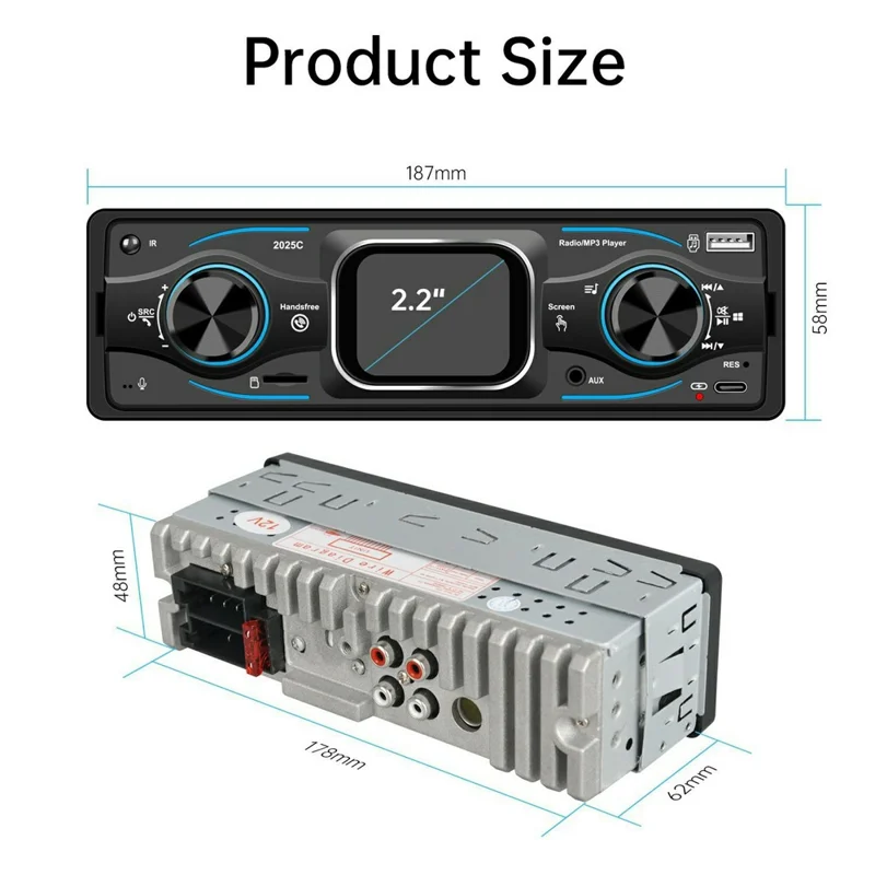 2025C Single DIN Car Stereo MP3 Player with 2.2 Inch Touch Screen Bluetooth-compatible Speaker FM Radio