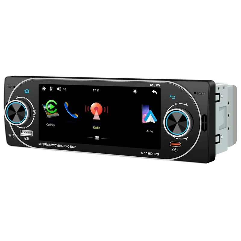 6181W 5.1 Inch HD Screen Single DIN Car Radio MP5 Player Wireless CarPlay Android Auto Bluetooth-compatible FM Radio