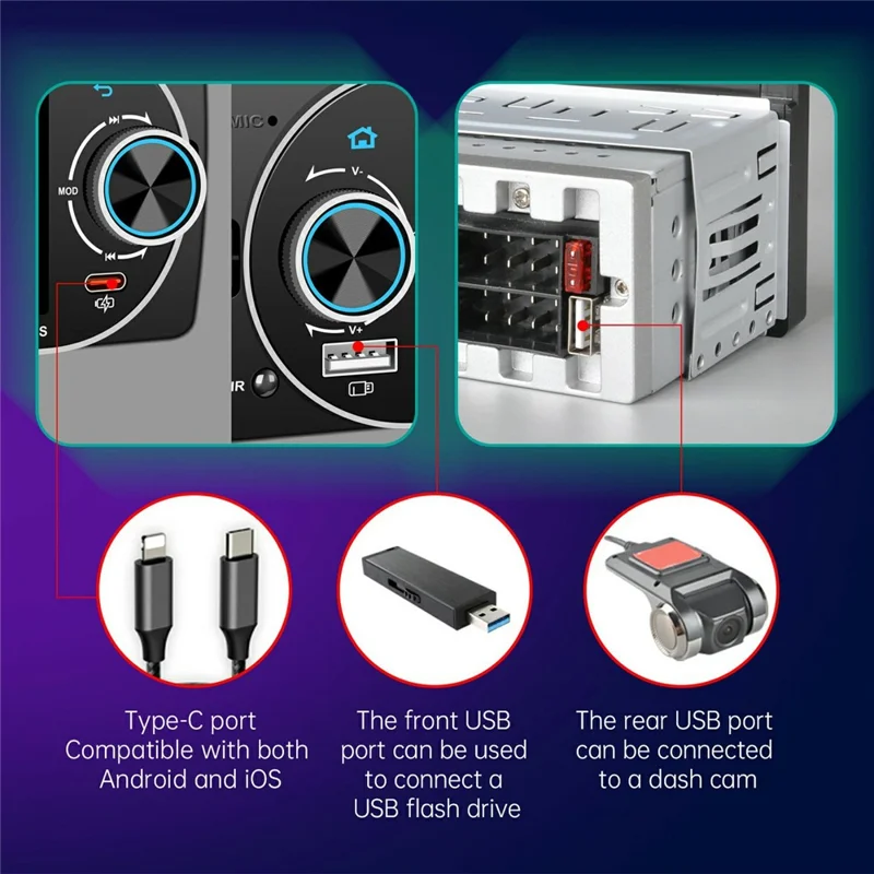 6181W 5.1 Inch HD Screen Single DIN Car Radio MP5 Player Wireless CarPlay Android Auto Bluetooth-compatible FM Radio