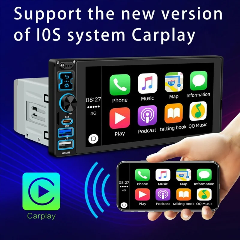 6292W 6.9 Inch Touchscreen Single DIN Car Stereo Radio Bluetooth-compatible Wireless CarPlay Android Auto FM Radio