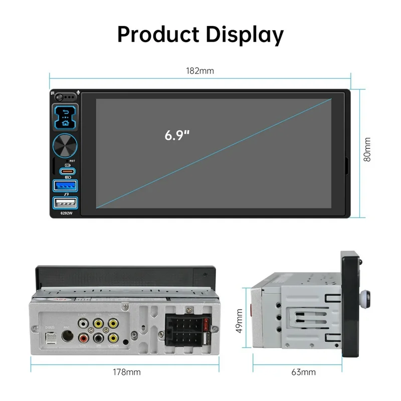 6292W 6.9 Inch Touchscreen Single DIN Car Stereo Radio Bluetooth-compatible Wireless CarPlay Android Auto FM Radio