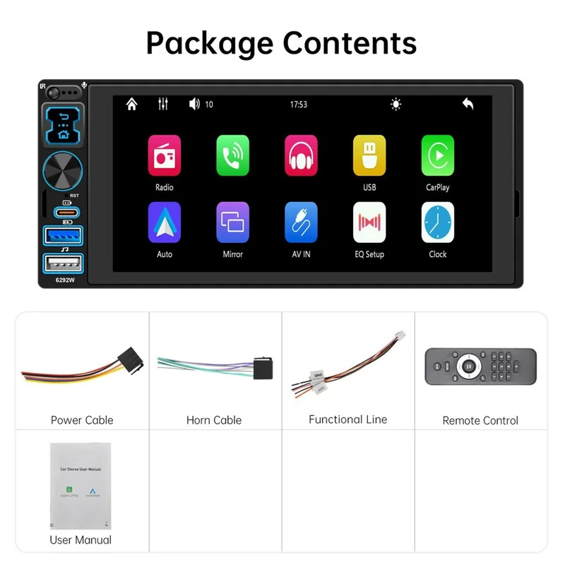 6292W 6.9 Inch Touchscreen Single DIN Car Stereo Radio Bluetooth-compatible Wireless CarPlay Android Auto FM Radio