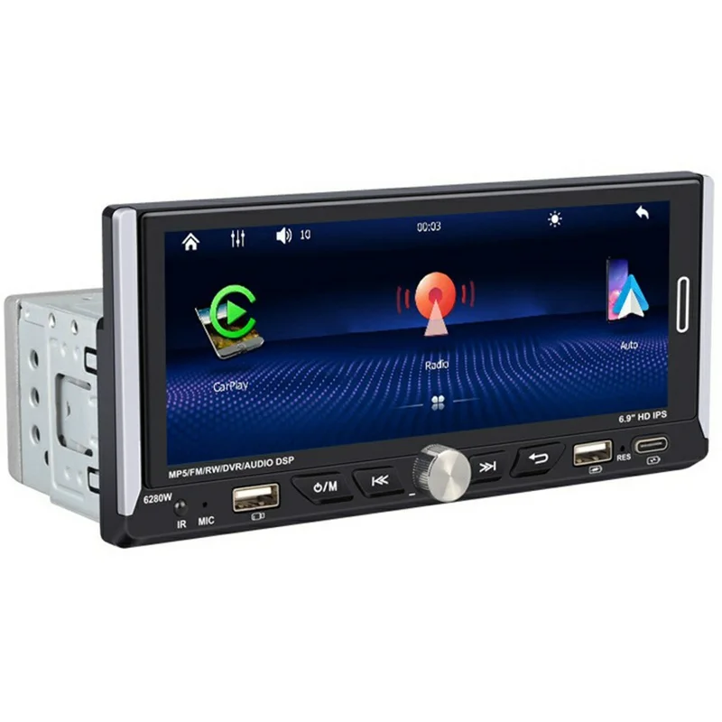6280W 6.9 Inch Touch Screen Single DIN Car Stereo Receiver Wireless CarPlay Android Auto Bluetooth-compatible Multimedia Player