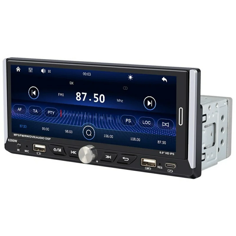 6280W 6.9 Inch Touch Screen Single DIN Car Stereo Receiver Wireless CarPlay Android Auto Bluetooth-compatible Multimedia Player