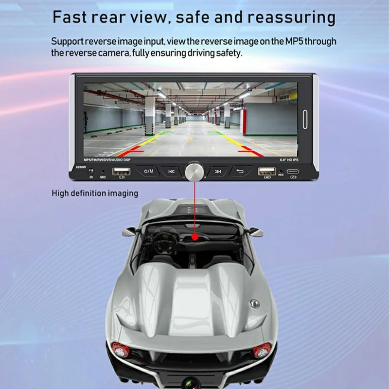 6280W 6.9 Inch Touch Screen Single DIN Car Stereo Receiver Wireless CarPlay Android Auto Bluetooth-compatible Multimedia Player