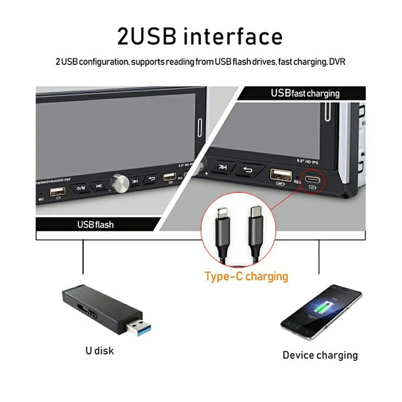 6280W 6.9 Inch Touch Screen Single DIN Car Stereo Receiver Wireless CarPlay Android Auto Bluetooth-compatible Multimedia Player