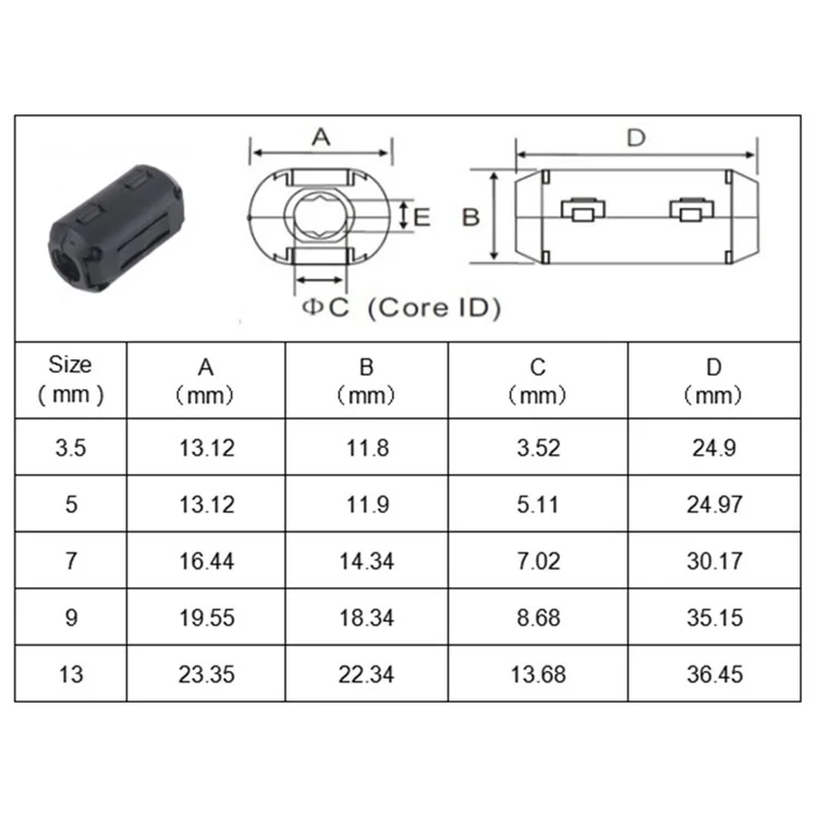 A3972 25PCS 3.5mm / 5mm / 7mm / 9mm Anti-interference Degaussing Ring Cable Clip Core Noise Suppressor Filter