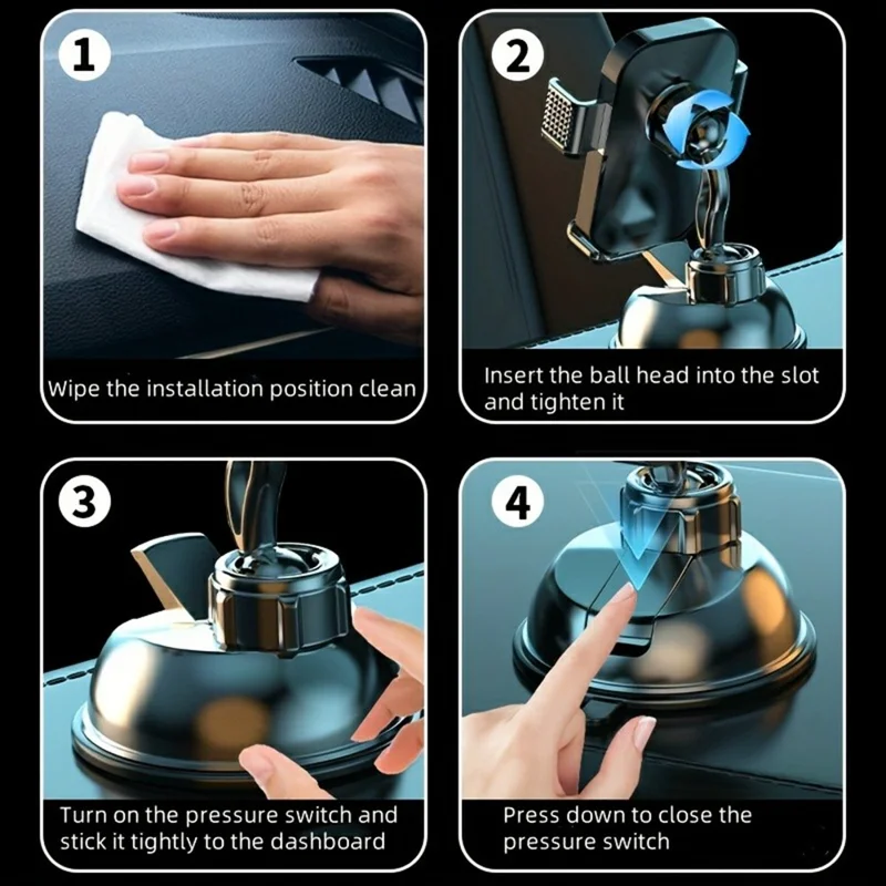 Car Dashboard Windshield Phone Mount Holder Suction Cup 360 Degree Adjustable Smartphone Stand - Black