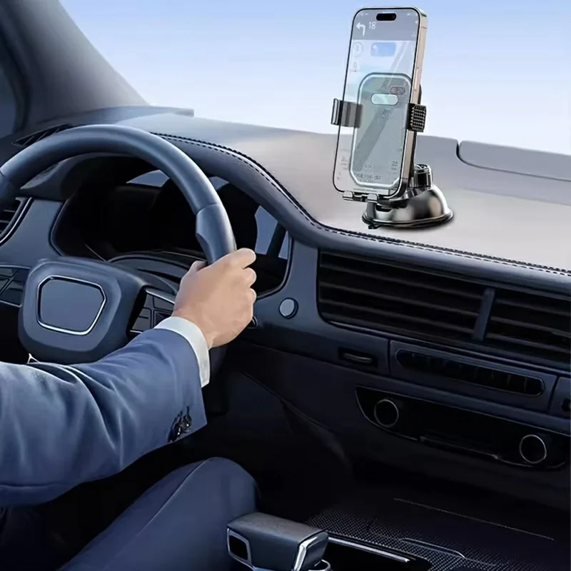 Car Dashboard Windshield Phone Mount Holder Suction Cup 360 Degree Adjustable Smartphone Stand - Black