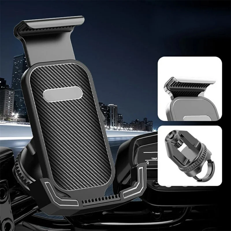 Motorcycle Bike Phone Mount Holder 360 Rotation Universal 4.7-7.1 Inch Adjustable Handlebar Stand - Black