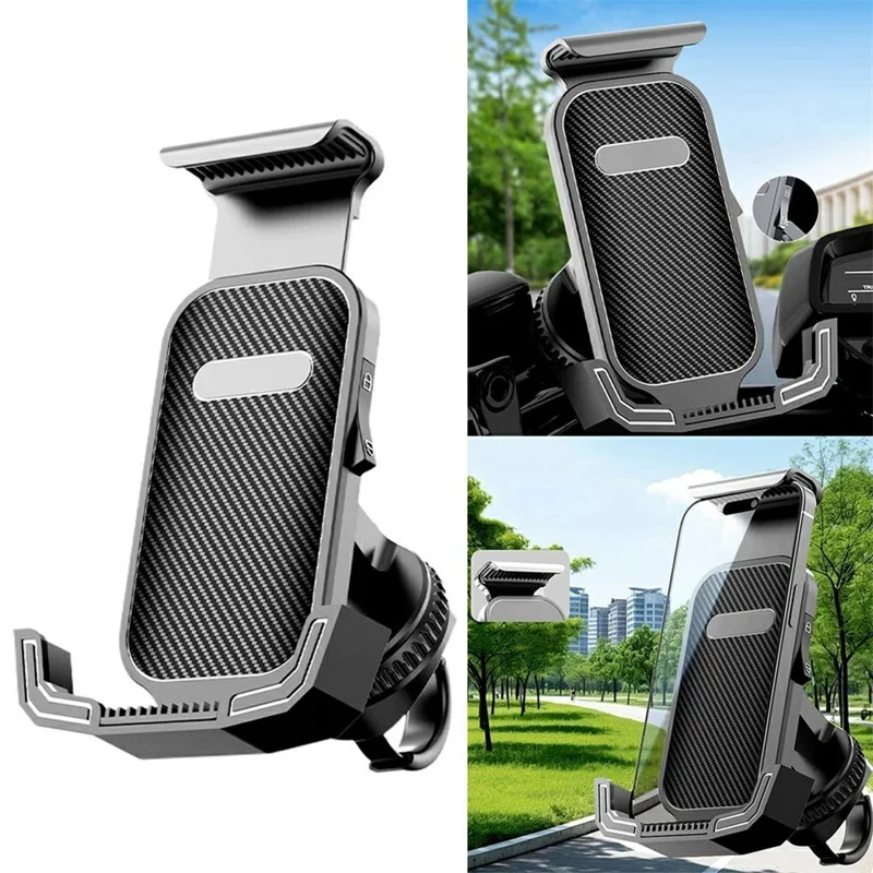 Motorcycle Bike Phone Mount Holder 360 Rotation Universal 4.7-7.1 Inch Adjustable Handlebar Stand - Black