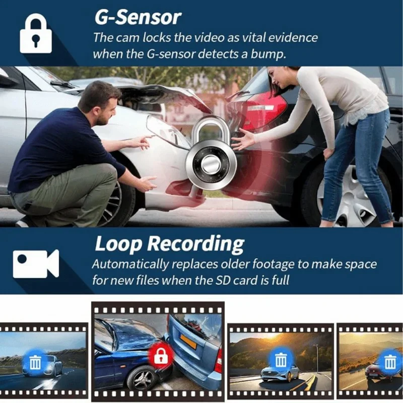 2K + 1080Px4 5 Channels 3.0 Inch Screen Car Dash Cam 24 Hour Parking Monitor Night Vision WiFi Camera Support OBD - Black