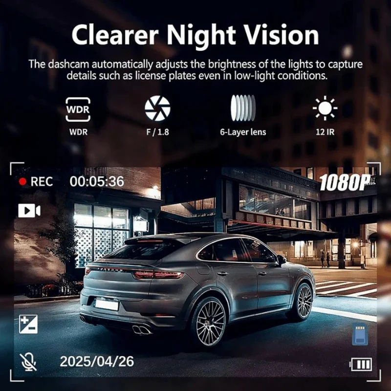 2K + 1080Px4 5 Channels 3.0 Inch Screen Car Dash Cam 24 Hour Parking Monitor Night Vision WiFi Camera Support OBD - Black