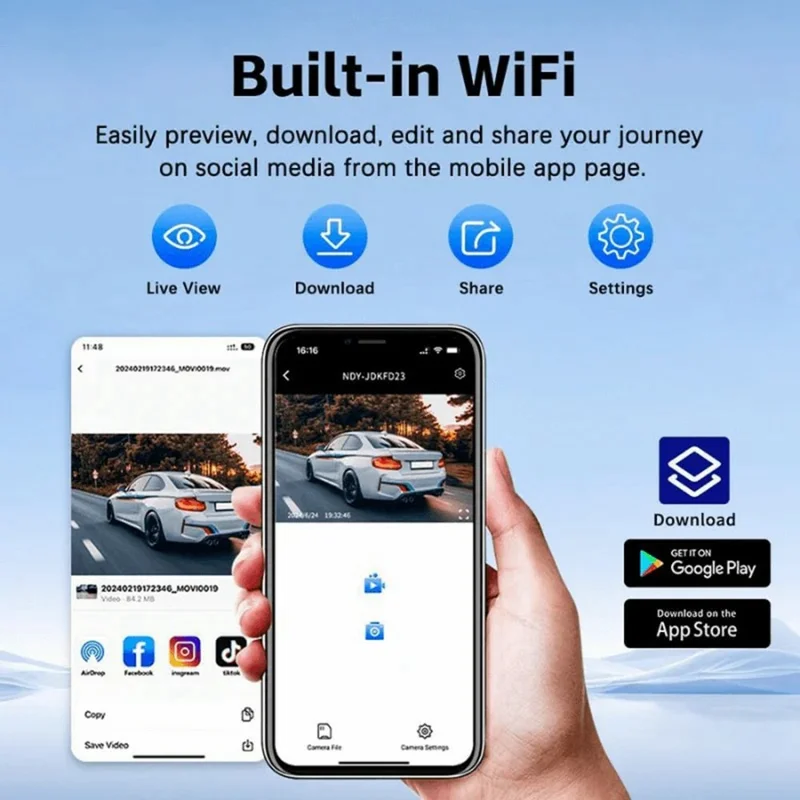 2K + 1080Px4 5 Channels 3.0 Inch Screen Car Dash Cam 24 Hour Parking Monitor Night Vision WiFi Camera Support OBD - Black