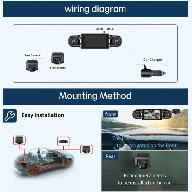 2K + 1080Px4 5 Channels 3.0 Inch Screen Car Dash Cam 24 Hour Parking Monitor Night Vision WiFi Camera Support OBD - Black