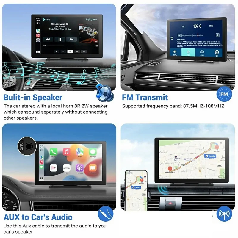 9 Inch Large Screen Allwinner V553 Wireless CarPlay Screen Multimedia Player with 4K + 1080P Front and Rear Dual Recording Dash Cam - Black