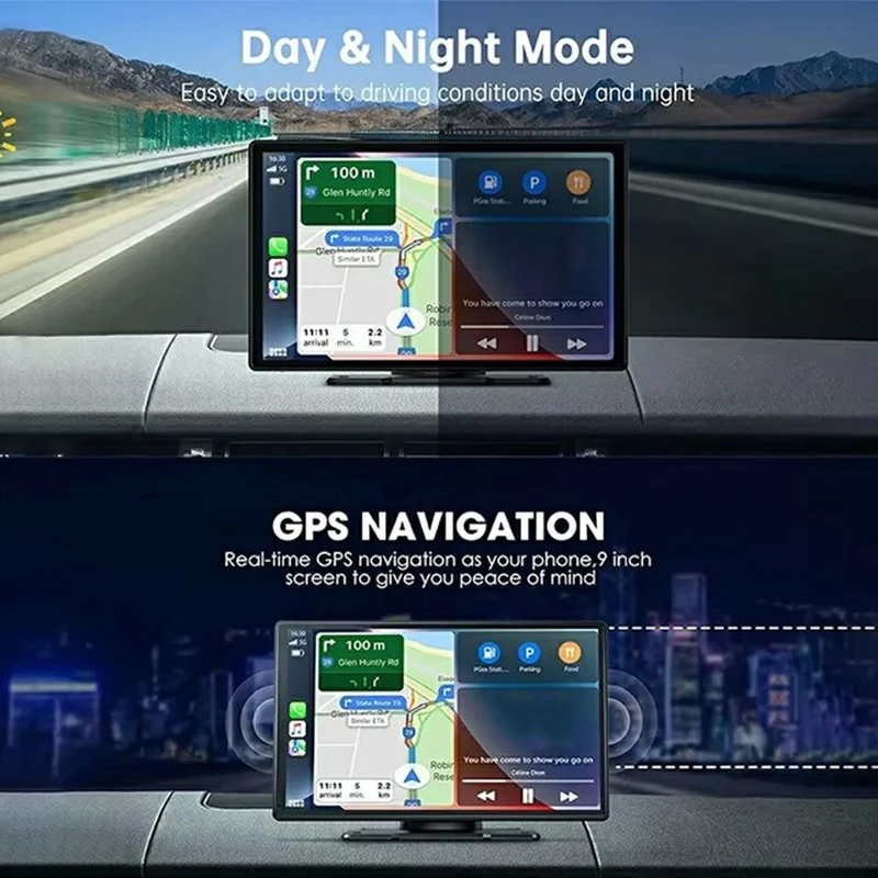 9 Inch Large Screen Allwinner V553 Wireless CarPlay Screen Multimedia Player with 4K + 1080P Front and Rear Dual Recording Dash Cam - Black