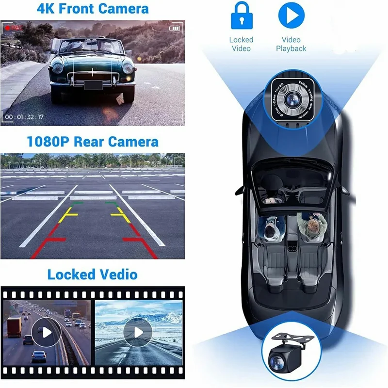 9 Inch Large Screen Allwinner V553 Wireless CarPlay Screen Multimedia Player with 4K + 1080P Front and Rear Dual Recording Dash Cam - Black