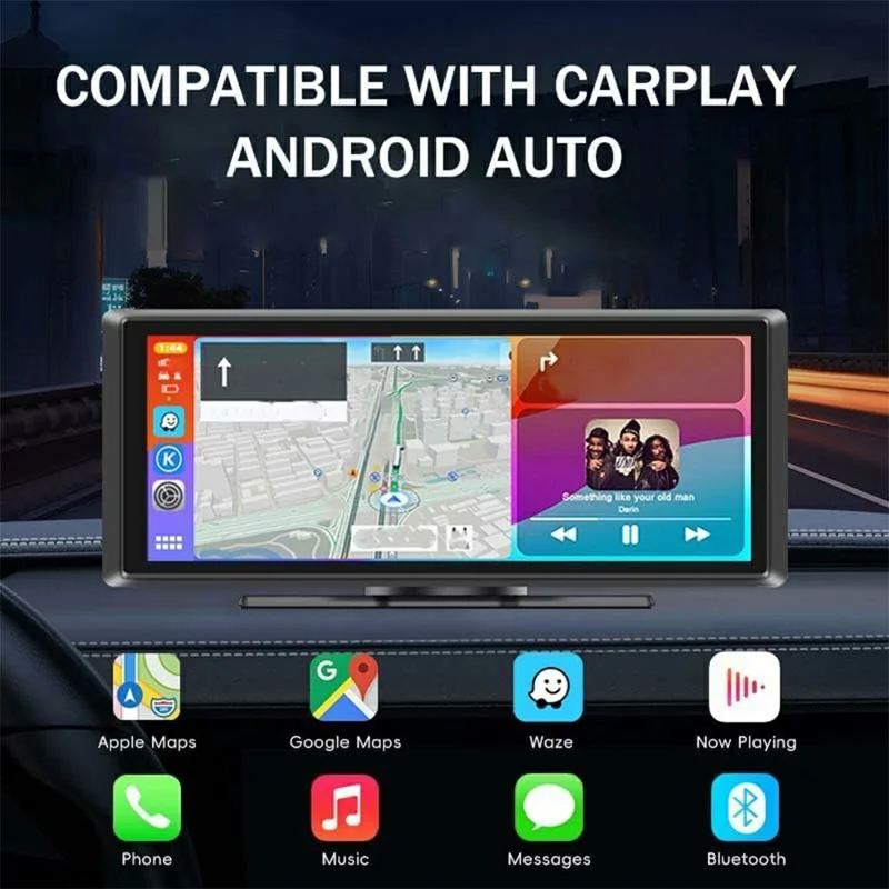 9 Inch Large Screen Allwinner V553 Wireless CarPlay Screen Multimedia Player with 4K + 1080P Front and Rear Dual Recording Dash Cam - Black