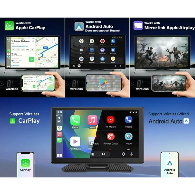 9 Inch Large Screen Allwinner V553 Wireless CarPlay Screen Multimedia Player with 4K + 1080P Front and Rear Dual Recording Dash Cam - Black