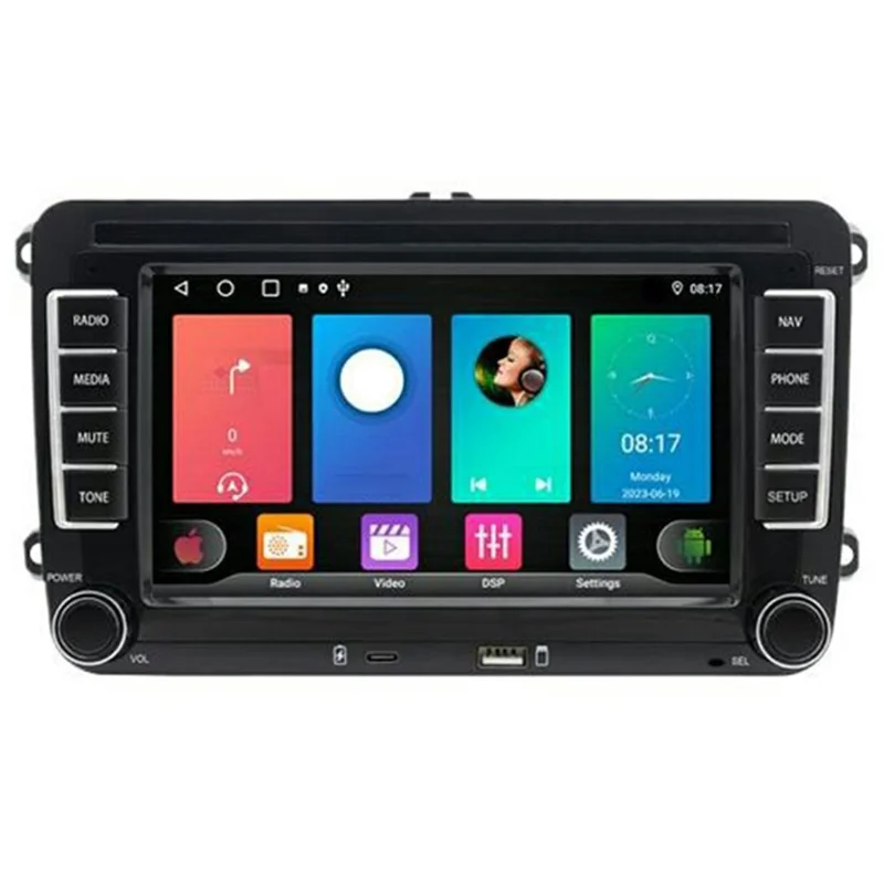 7 Inch CarPlay Android 9.0 Quad Core GPS Navigation Car Stereo Multimedia Player for Volkswagen 2003-2016, 2+32GB - Black