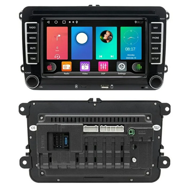 7 Inch CarPlay Android 9.0 Quad Core GPS Navigation Car Stereo Multimedia Player for Volkswagen 2003-2016, 2+32GB - Black