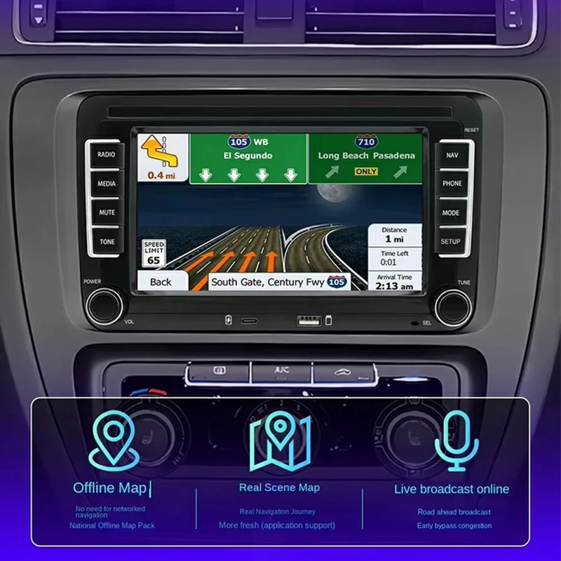 7 Inch CarPlay Android 9.0 Quad Core GPS Navigation Car Stereo Multimedia Player for Volkswagen 2003-2016, 2+32GB - Black