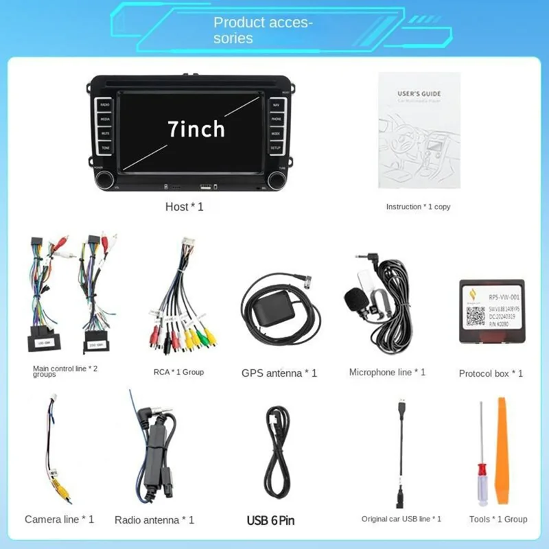 7 Inch CarPlay Android 9.0 Quad Core GPS Navigation Car Stereo Multimedia Player for Volkswagen 2003-2016, 2+32GB - Black