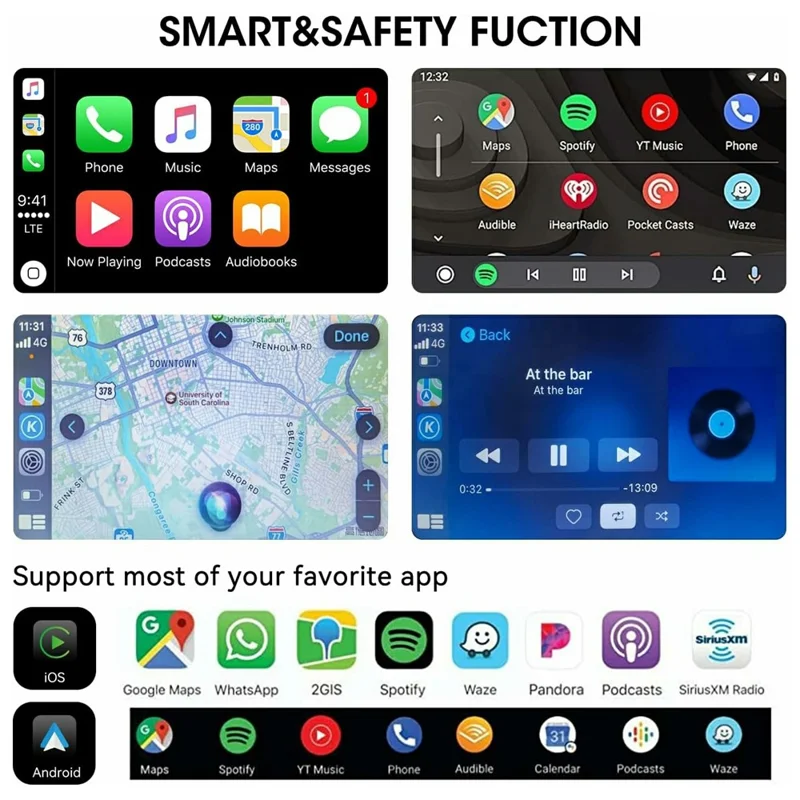 8 Inch CarPlay Android 9.0 Quad Core GPS Navigation Car Stereo Multimedia Player for Volkswagen 2003-2016, 2+32GB - Black