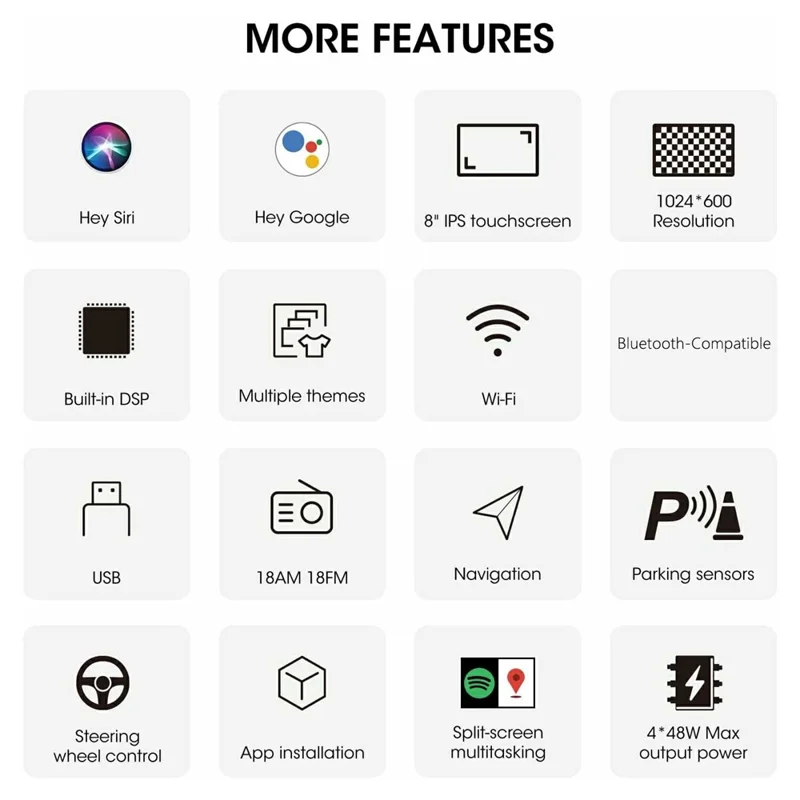 8 Inch CarPlay Android 9.0 Quad Core GPS Navigation Car Stereo Multimedia Player for Volkswagen 2003-2016, 2+32GB - Black