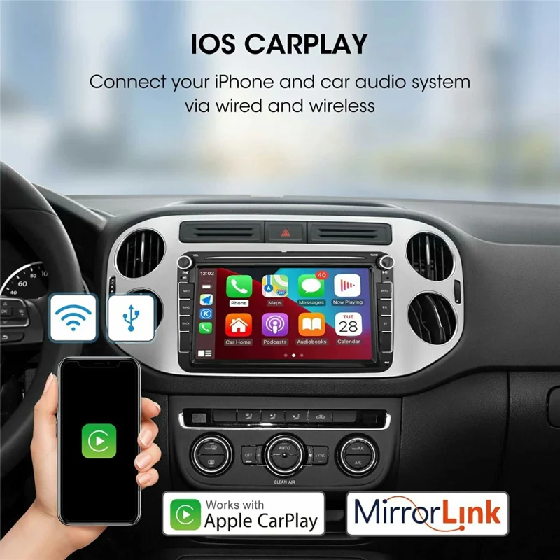 8 Inch CarPlay Android 9.0 Quad Core GPS Navigation Car Stereo Multimedia Player for Volkswagen 2003-2016, 2+32GB - Black