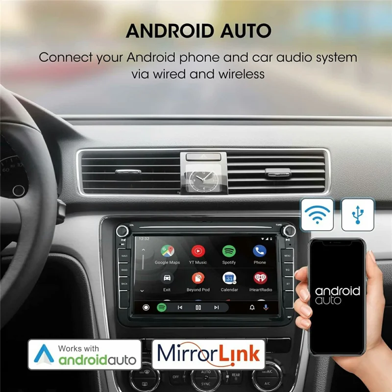 8 Inch CarPlay Android 9.0 Quad Core GPS Navigation Car Stereo Multimedia Player for Volkswagen 2003-2016, 2+32GB - Black