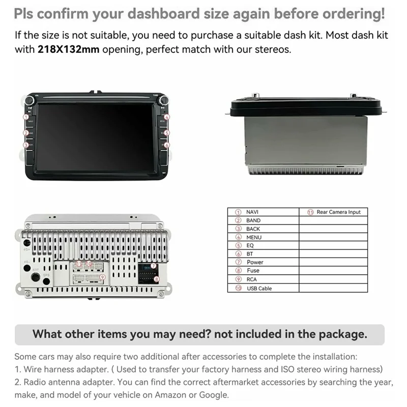 8 Inch CarPlay Android 9.0 Quad Core GPS Navigation Car Stereo Multimedia Player for Volkswagen 2003-2016, 2+32GB - Black