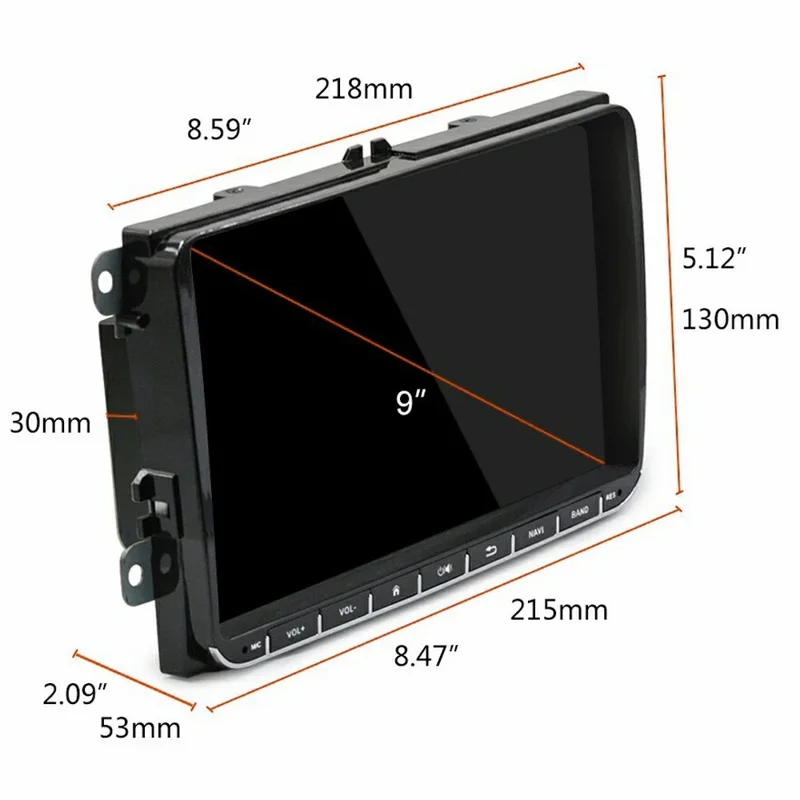 9 Inch CarPlay Android 9.0 Quad Core GPS Navigation Car Stereo Multimedia Player for Volkswagen 2003-2016, 2+32GB - Black