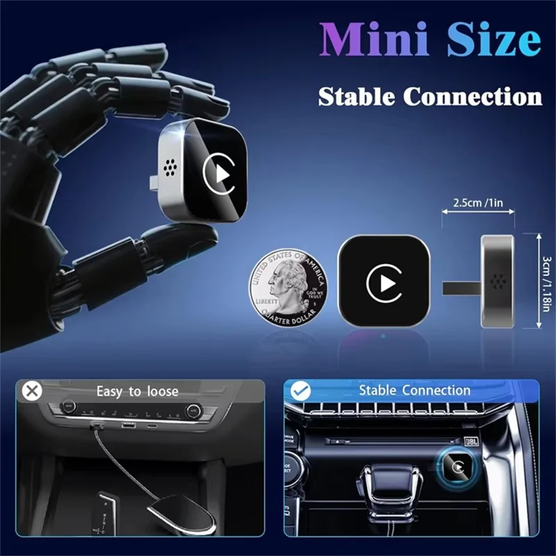 Q1A Von Kabelgebunden zu Kabellos Carplay / Android Auto 2-in-1-Dongle Auto Connect Mini-Adapter – Schwarz + Bunte Symbole