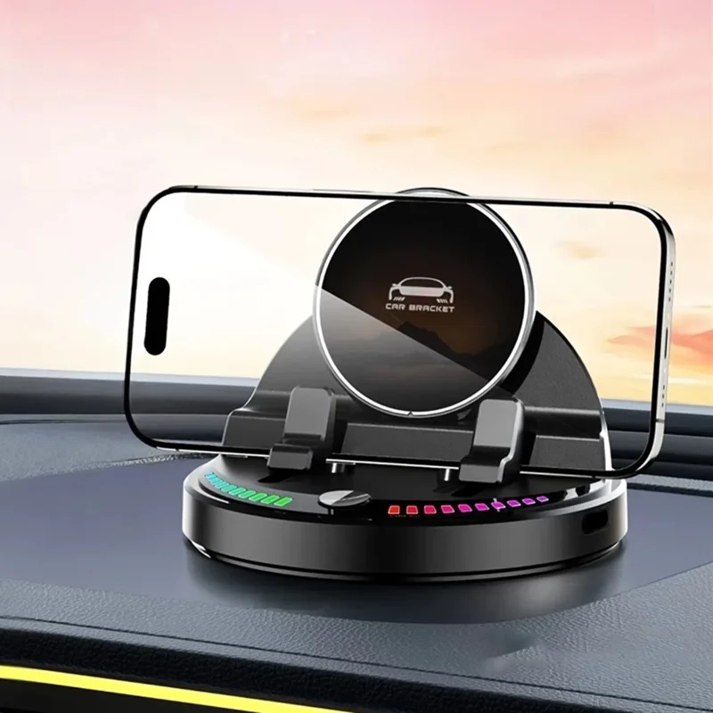 15W Wireless Fast Charger Auto Clamp 360 Degree Rotatable Car Dashboard Mount Phone Holder Bracket - Black