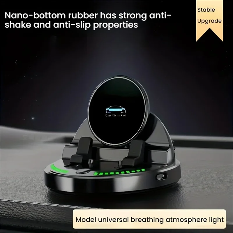 15W Wireless Fast Charger Auto Clamp 360 Degree Rotatable Car Dashboard Mount Phone Holder Bracket - Black