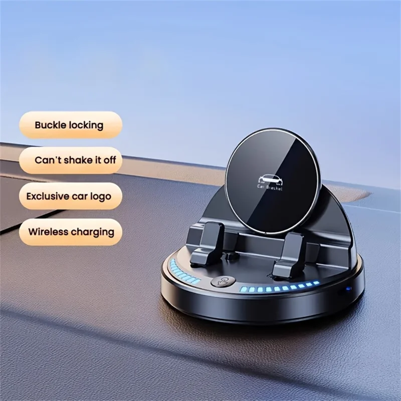 15W Wireless Fast Charger Auto Clamp 360 Degree Rotatable Car Dashboard Mount Phone Holder Bracket - Black